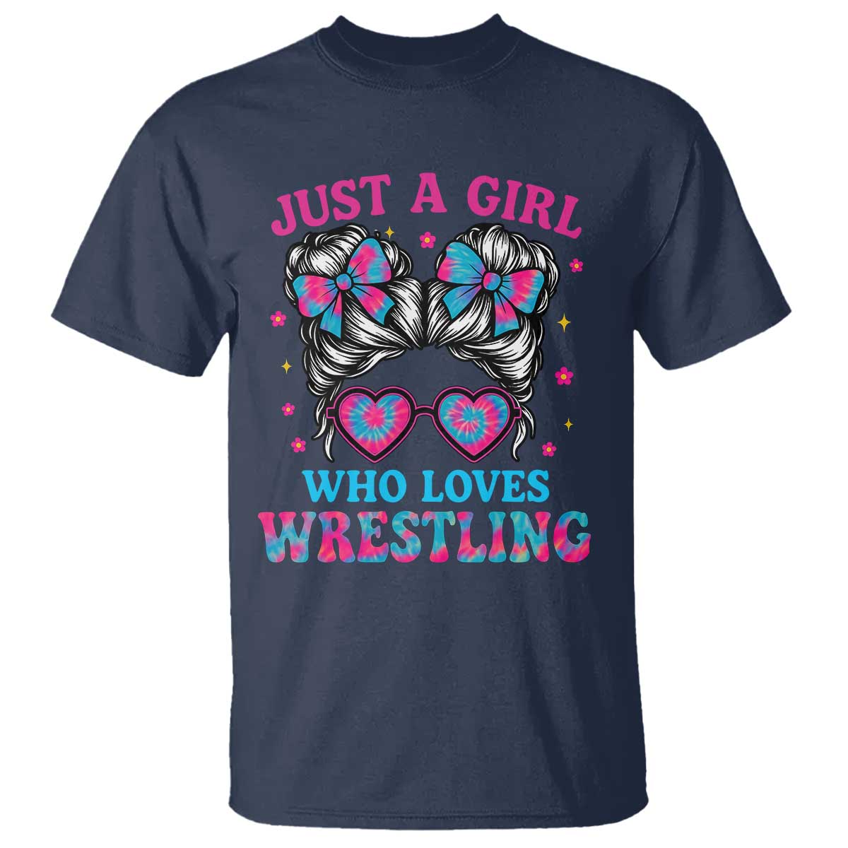 Just A Girl Who Loves Wrestling T Shirt Funny Wrestle Lover Wrestler Messy Bun - Wonder Print Shop