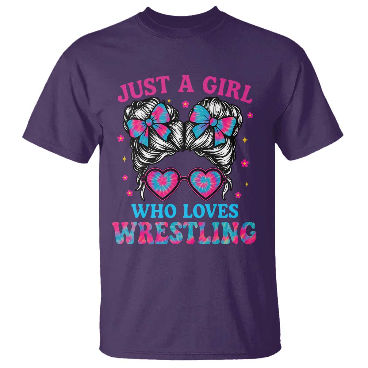 Just A Girl Who Loves Wrestling T Shirt Funny Wrestle Lover Wrestler Messy Bun - Wonder Print Shop