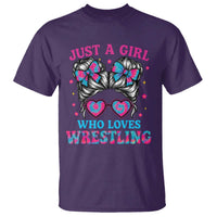 Just A Girl Who Loves Wrestling T Shirt Funny Wrestle Lover Wrestler Messy Bun - Wonder Print Shop