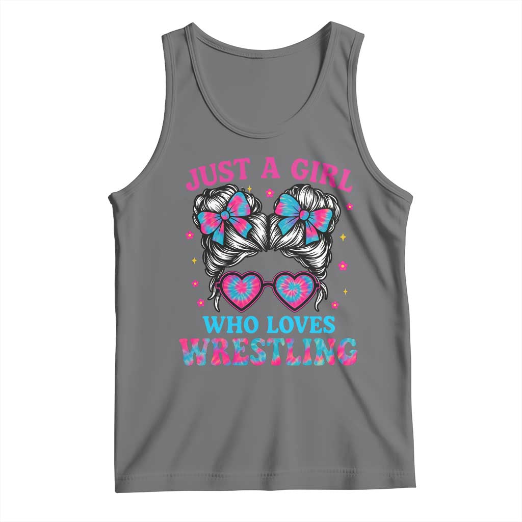 Just A Girl Who Loves Wrestling Tank Top Funny Wrestle Lover Wrestler Messy Bun - Wonder Print Shop