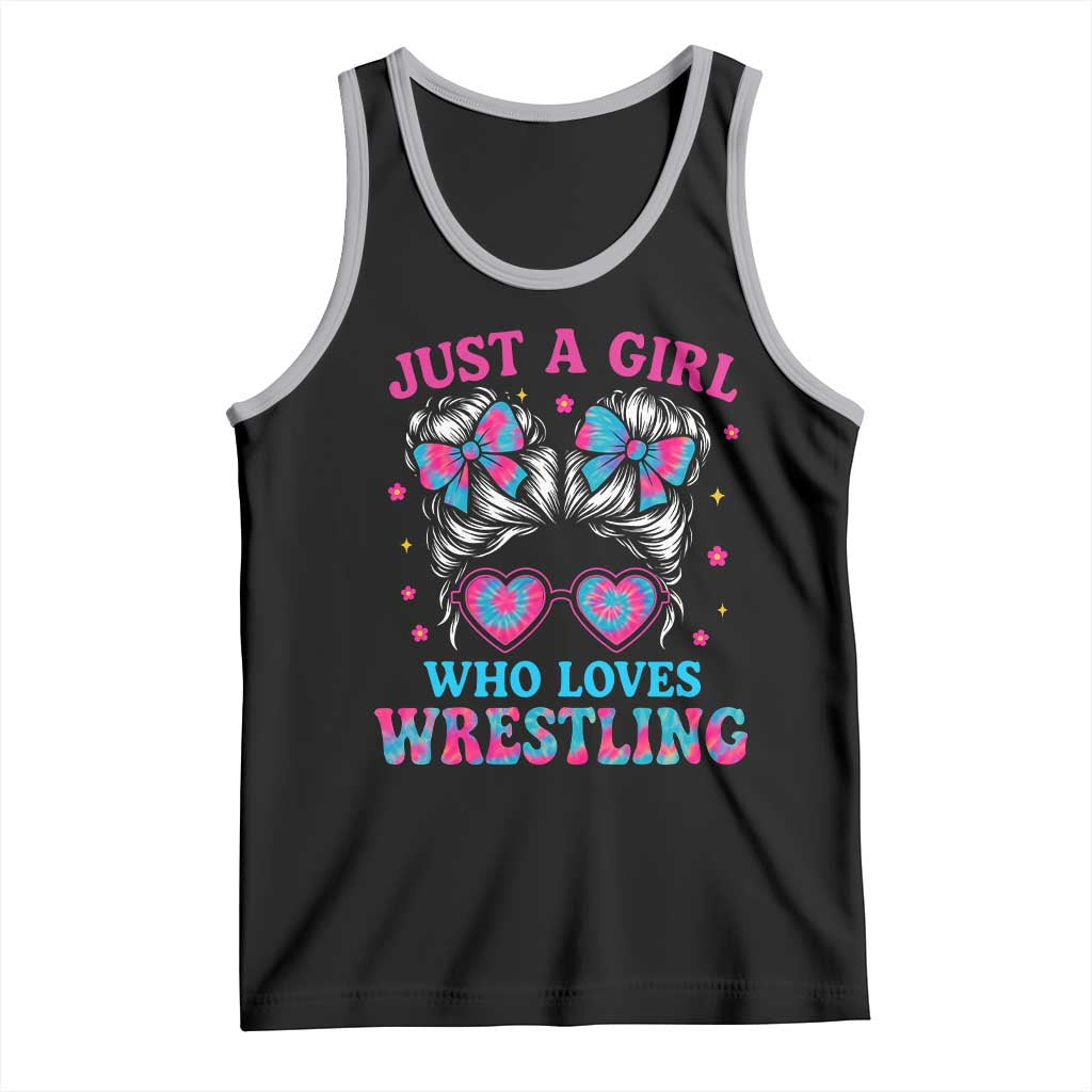 Just A Girl Who Loves Wrestling Tank Top Funny Wrestle Lover Wrestler Messy Bun - Wonder Print Shop