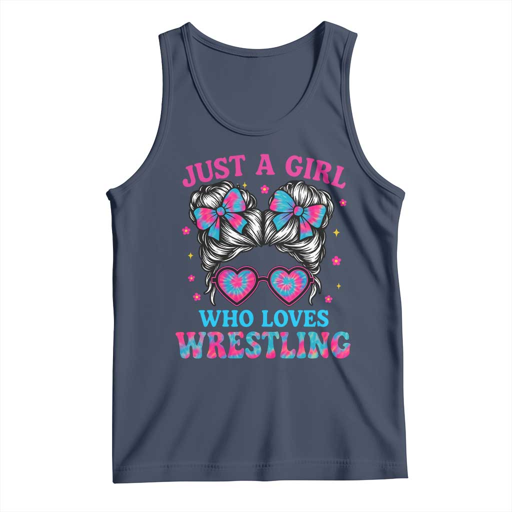 Just A Girl Who Loves Wrestling Tank Top Funny Wrestle Lover Wrestler Messy Bun - Wonder Print Shop