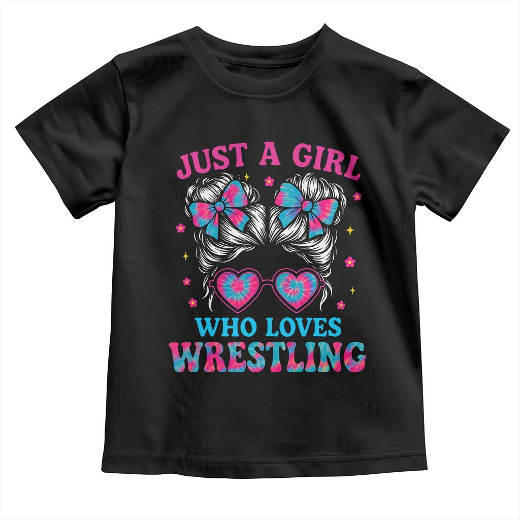 Just A Girl Who Loves Wrestling Toddler T Shirt Funny Wrestle Lover Wrestler Messy Bun - Wonder Print Shop