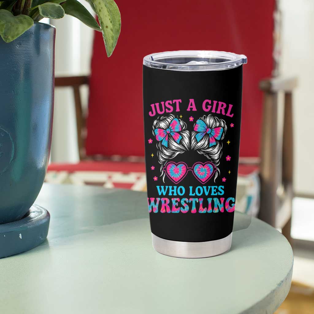 Just A Girl Who Loves Wrestling Tumbler Cup Funny Wrestle Lover Wrestler Messy Bun - Wonder Print Shop