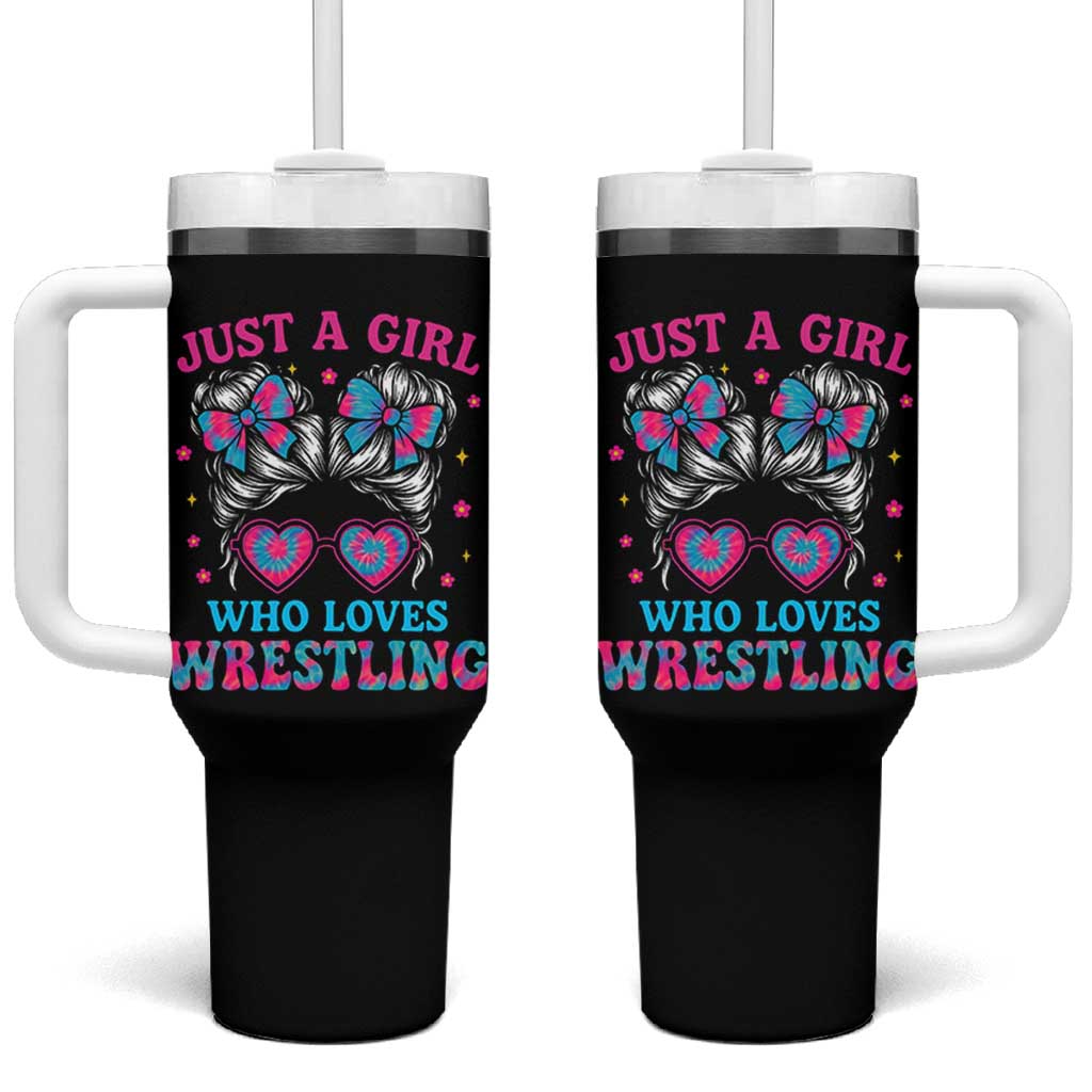 Just A Girl Who Loves Wrestling Tumbler With Handle Funny Wrestle Lover Wrestler Messy Bun - Wonder Print Shop