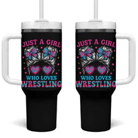 Just A Girl Who Loves Wrestling Tumbler With Handle Funny Wrestle Lover Wrestler Messy Bun - Wonder Print Shop