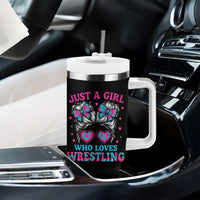 Just A Girl Who Loves Wrestling Tumbler With Handle Funny Wrestle Lover Wrestler Messy Bun - Wonder Print Shop