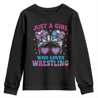Just A Girl Who Loves Wrestling Youth Sweatshirt Funny Wrestle Lover Wrestler Messy Bun - Wonder Print Shop