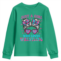 Just A Girl Who Loves Wrestling Youth Sweatshirt Funny Wrestle Lover Wrestler Messy Bun - Wonder Print Shop