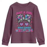 Just A Girl Who Loves Wrestling Youth Sweatshirt Funny Wrestle Lover Wrestler Messy Bun - Wonder Print Shop