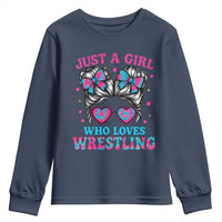 Just A Girl Who Loves Wrestling Youth Sweatshirt Funny Wrestle Lover Wrestler Messy Bun - Wonder Print Shop
