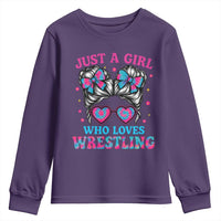 Just A Girl Who Loves Wrestling Youth Sweatshirt Funny Wrestle Lover Wrestler Messy Bun - Wonder Print Shop