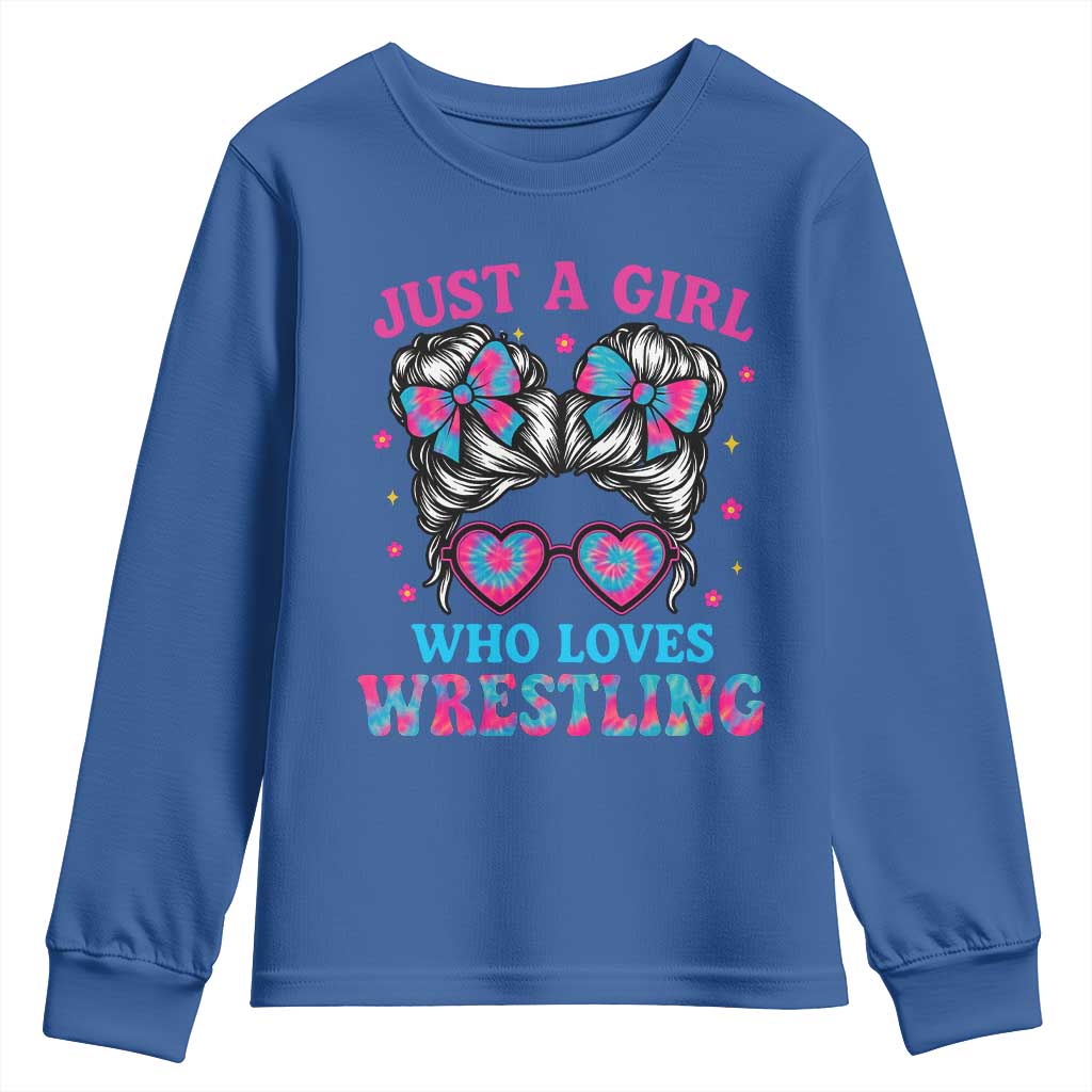 Just A Girl Who Loves Wrestling Youth Sweatshirt Funny Wrestle Lover Wrestler Messy Bun - Wonder Print Shop