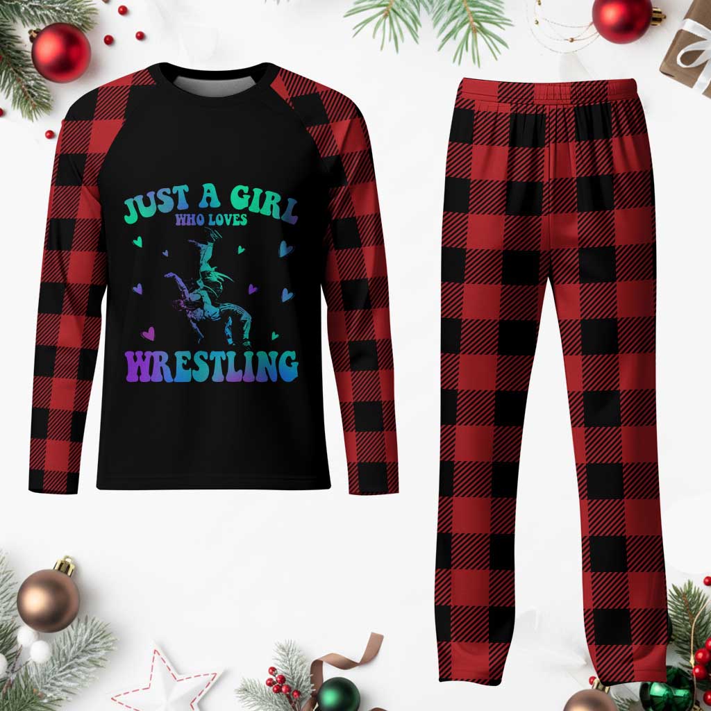Just A Girl Who Loves Wrestling Plaid Pajama Set Funny Wrestle Lover Wrestler - Wonder Print Shop