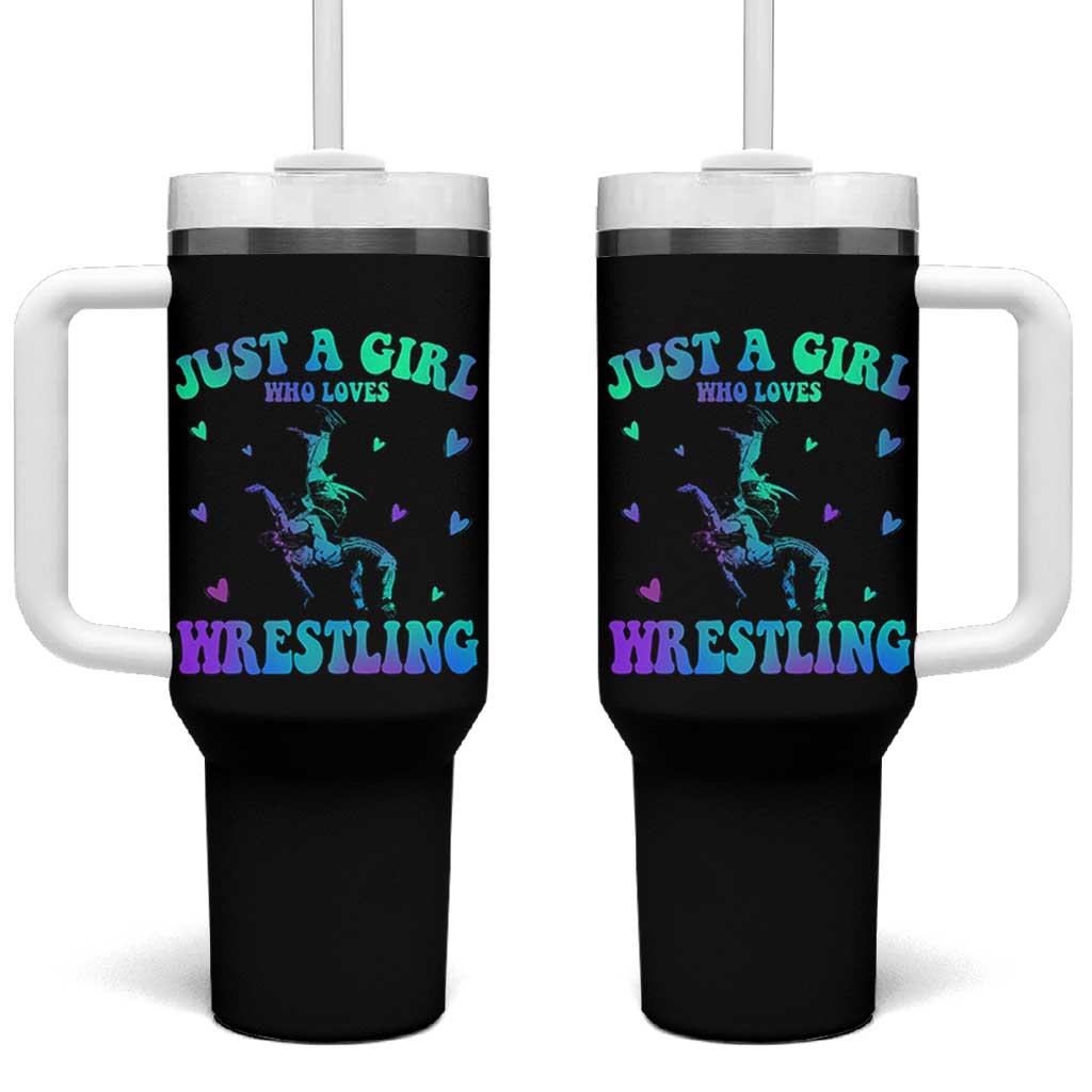Just A Girl Who Loves Wrestling Tumbler With Handle Funny Wrestle Lover Wrestler - Wonder Print Shop