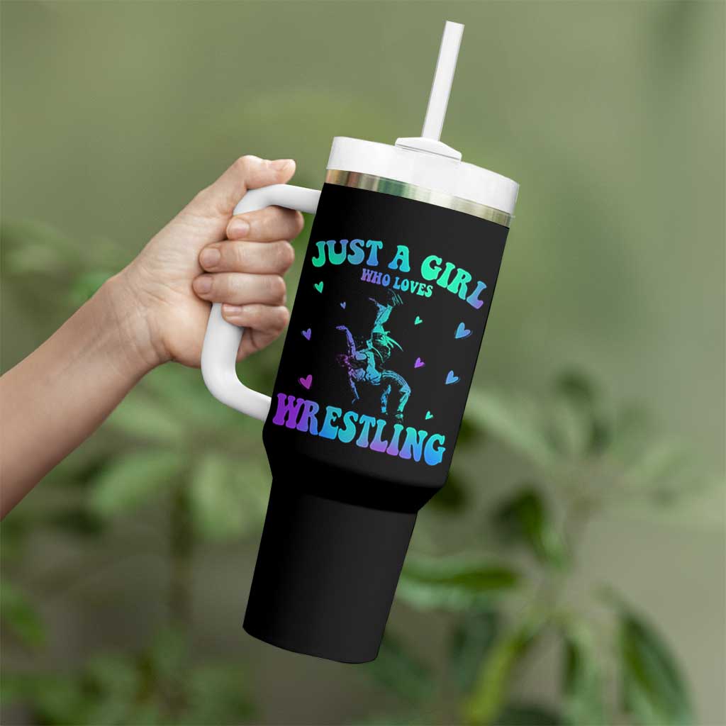 Just A Girl Who Loves Wrestling Tumbler With Handle Funny Wrestle Lover Wrestler - Wonder Print Shop