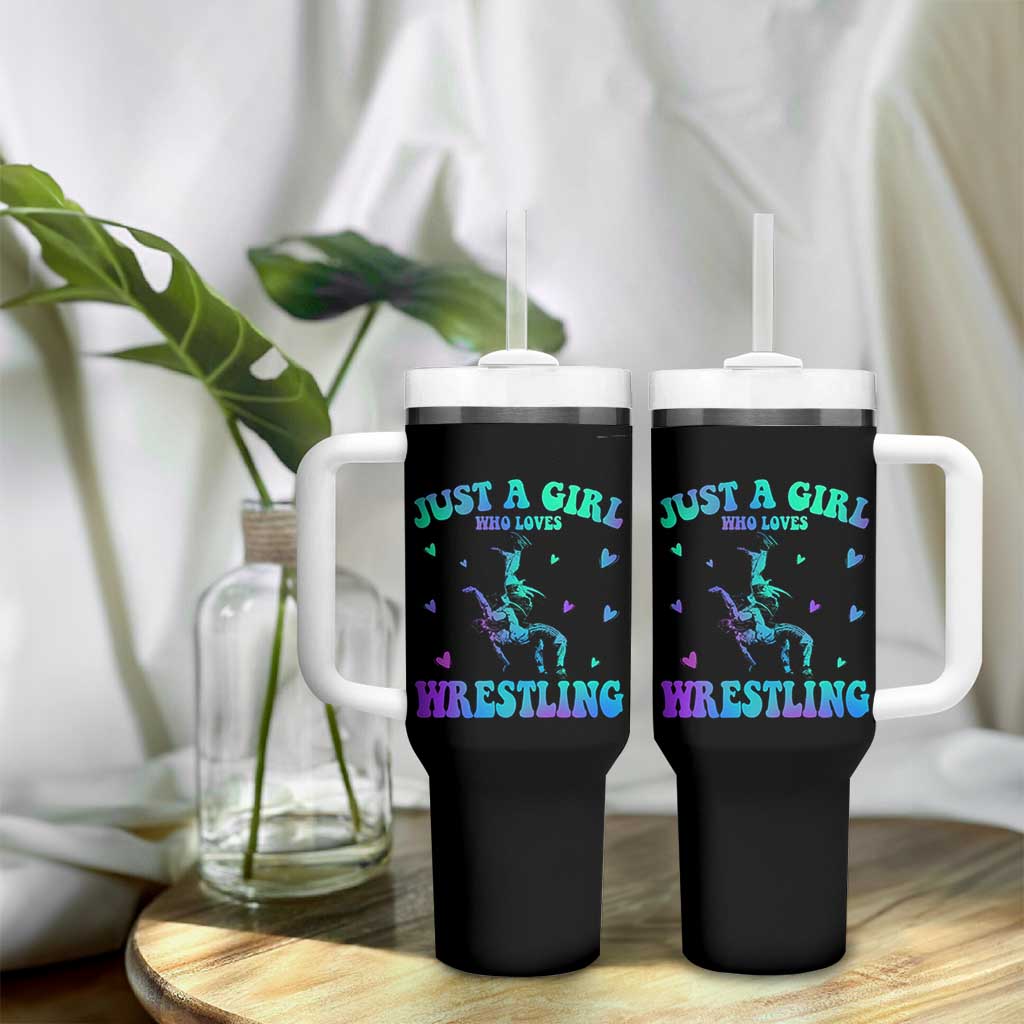 Just A Girl Who Loves Wrestling Tumbler With Handle Funny Wrestle Lover Wrestler - Wonder Print Shop