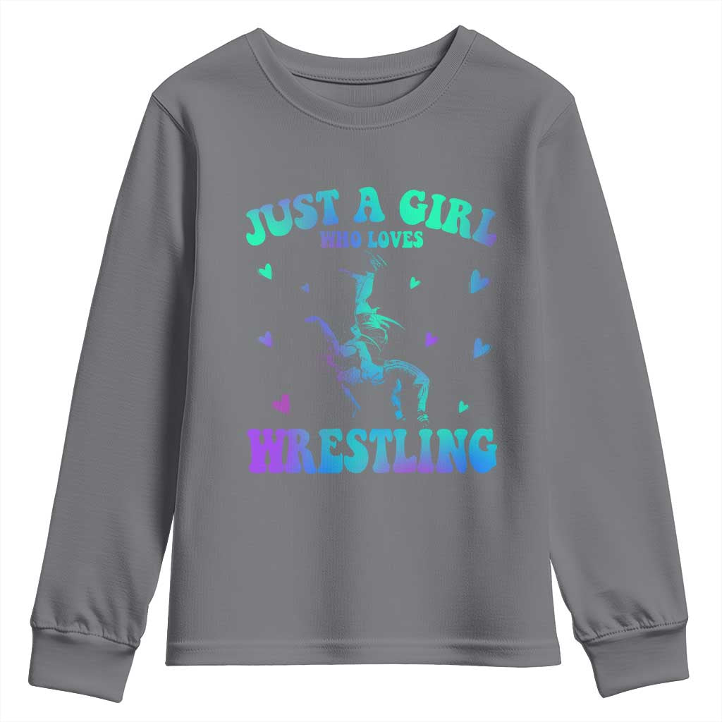 Just A Girl Who Loves Wrestling Youth Sweatshirt Funny Wrestle Lover Wrestler - Wonder Print Shop