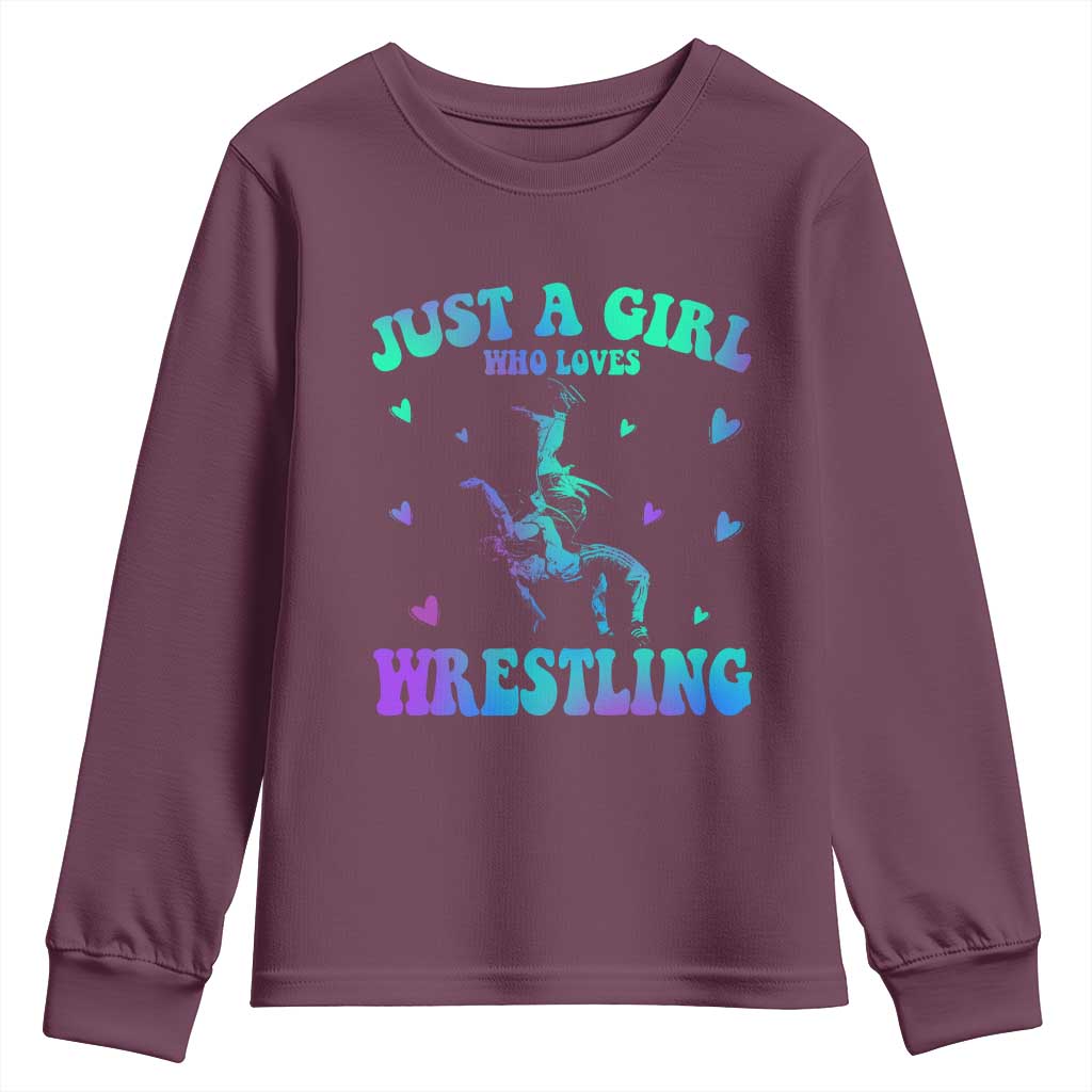 Just A Girl Who Loves Wrestling Youth Sweatshirt Funny Wrestle Lover Wrestler - Wonder Print Shop