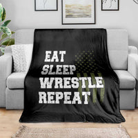 Eat Sleep Wrestle Repeat Throw Blanket Funny Wrestling Gym American Flag - Wonder Print Shop
