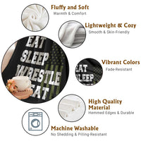 Eat Sleep Wrestle Repeat Throw Blanket Funny Wrestling Gym American Flag - Wonder Print Shop