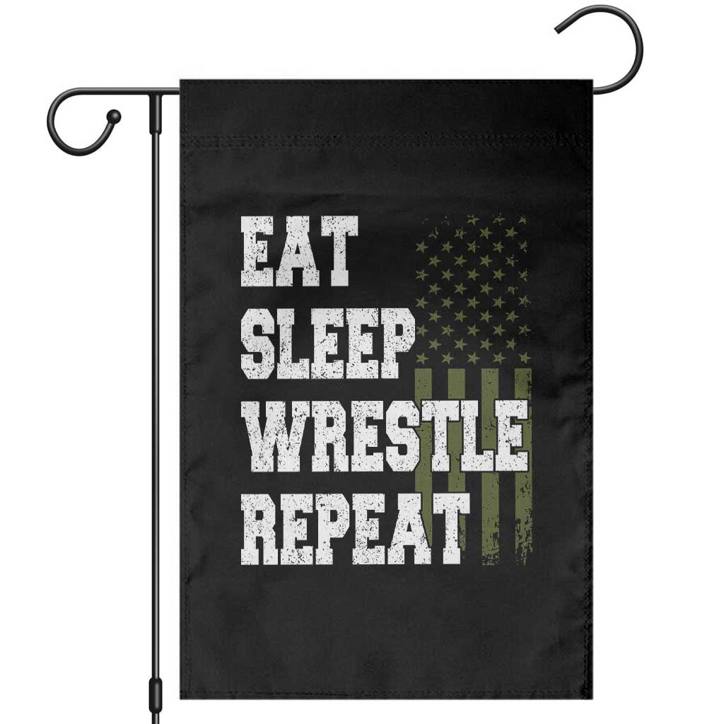 Eat Sleep Wrestle Repeat Garden Flag Funny Wrestling Gym American Flag - Wonder Print Shop