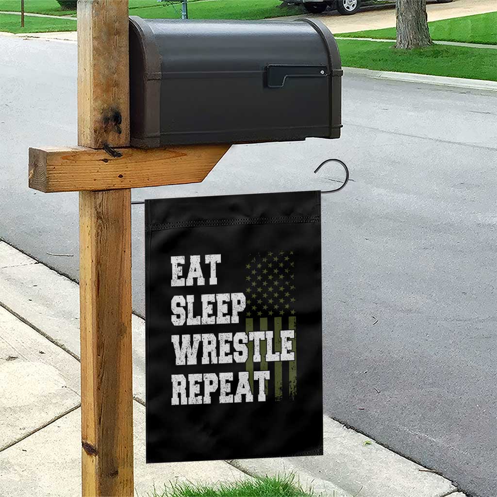 Eat Sleep Wrestle Repeat Garden Flag Funny Wrestling Gym American Flag - Wonder Print Shop