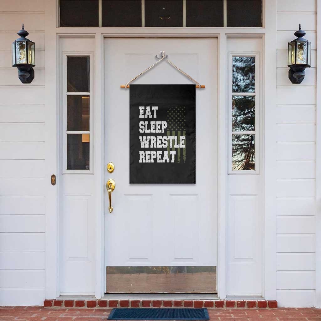Eat Sleep Wrestle Repeat Garden Flag Funny Wrestling Gym American Flag - Wonder Print Shop