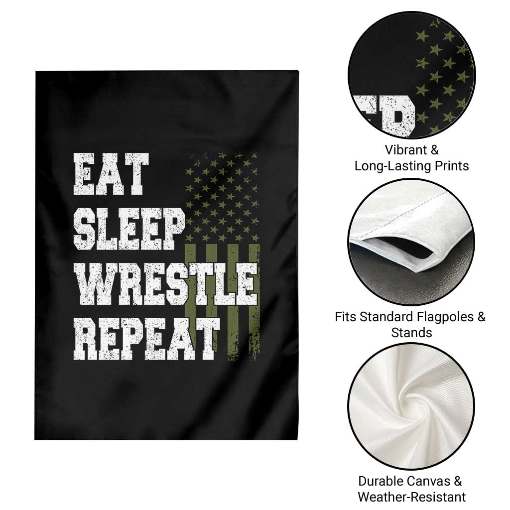 Eat Sleep Wrestle Repeat Garden Flag Funny Wrestling Gym American Flag - Wonder Print Shop