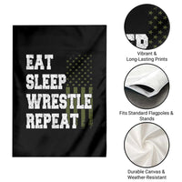 Eat Sleep Wrestle Repeat Garden Flag Funny Wrestling Gym American Flag - Wonder Print Shop