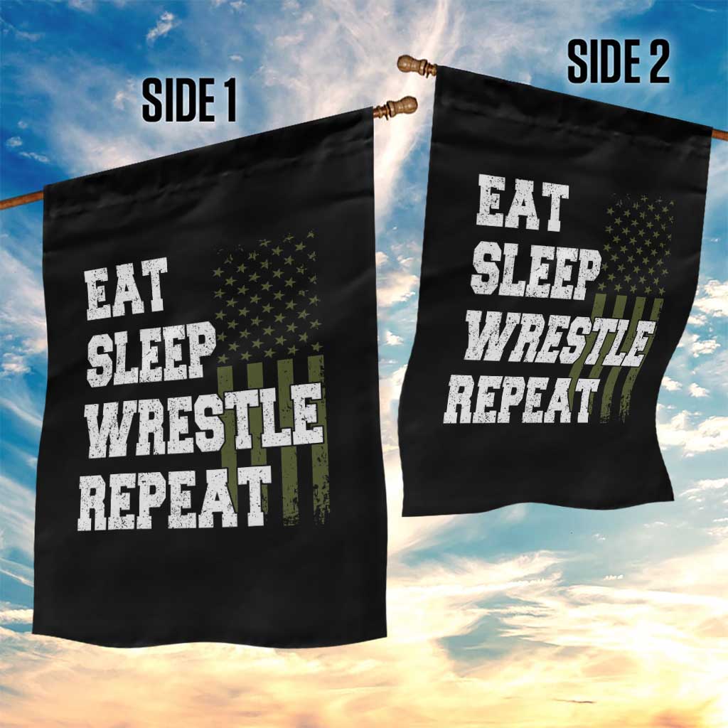 Eat Sleep Wrestle Repeat Garden Flag Funny Wrestling Gym American Flag - Wonder Print Shop