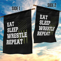 Eat Sleep Wrestle Repeat Garden Flag Funny Wrestling Gym American Flag - Wonder Print Shop