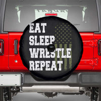 Eat Sleep Wrestle Repeat Spare Tire Cover Funny Wrestling Gym American Flag - Wonder Print Shop
