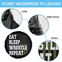 Eat Sleep Wrestle Repeat Spare Tire Cover Funny Wrestling Gym American Flag - Wonder Print Shop