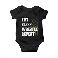 Eat Sleep Wrestle Repeat Baby Onesie Funny Wrestling Gym American Flag - Wonder Print Shop