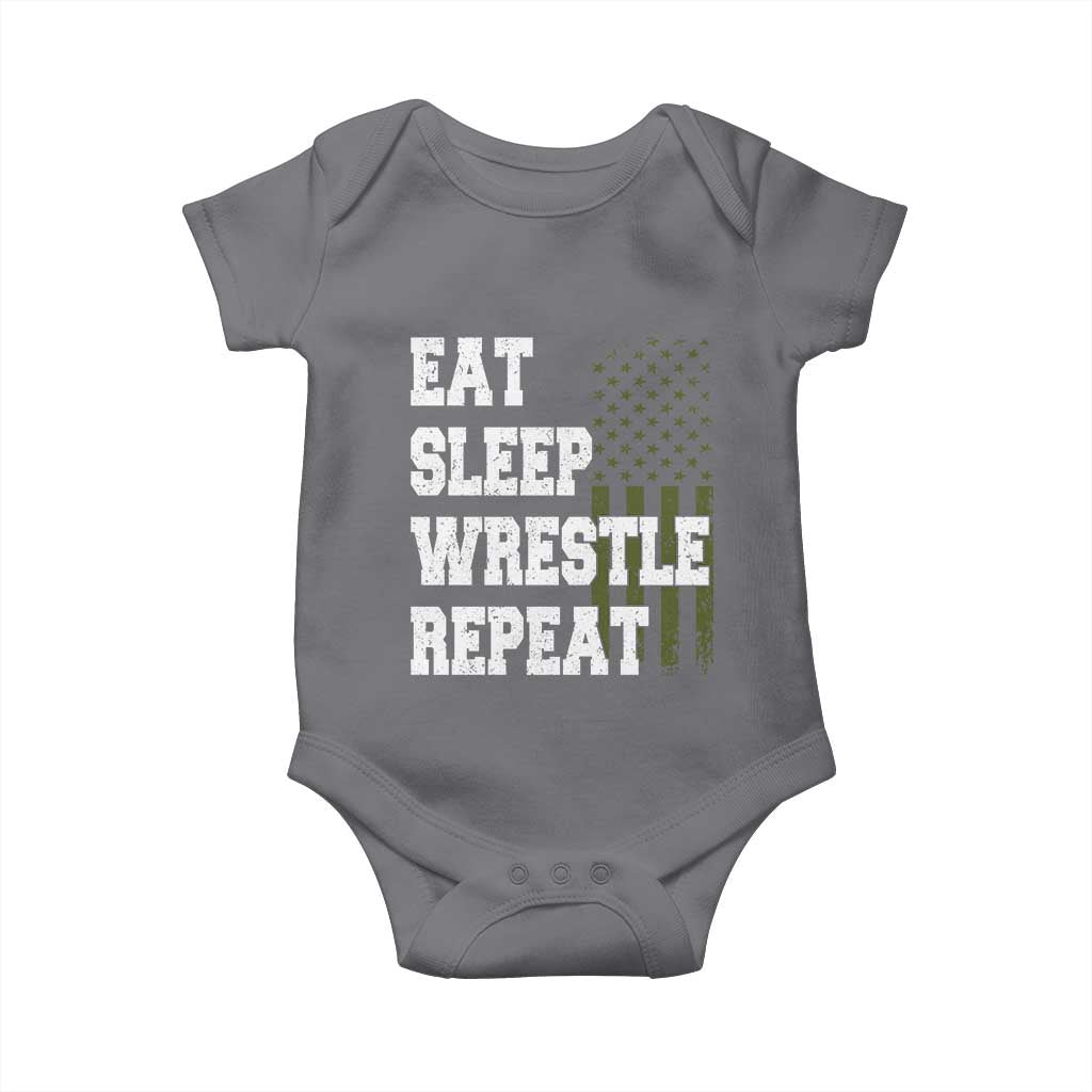 Eat Sleep Wrestle Repeat Baby Onesie Funny Wrestling Gym American Flag - Wonder Print Shop