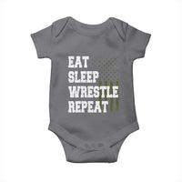 Eat Sleep Wrestle Repeat Baby Onesie Funny Wrestling Gym American Flag - Wonder Print Shop
