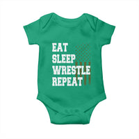 Eat Sleep Wrestle Repeat Baby Onesie Funny Wrestling Gym American Flag - Wonder Print Shop