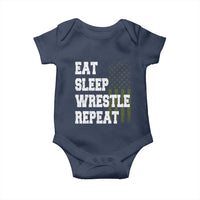 Eat Sleep Wrestle Repeat Baby Onesie Funny Wrestling Gym American Flag - Wonder Print Shop