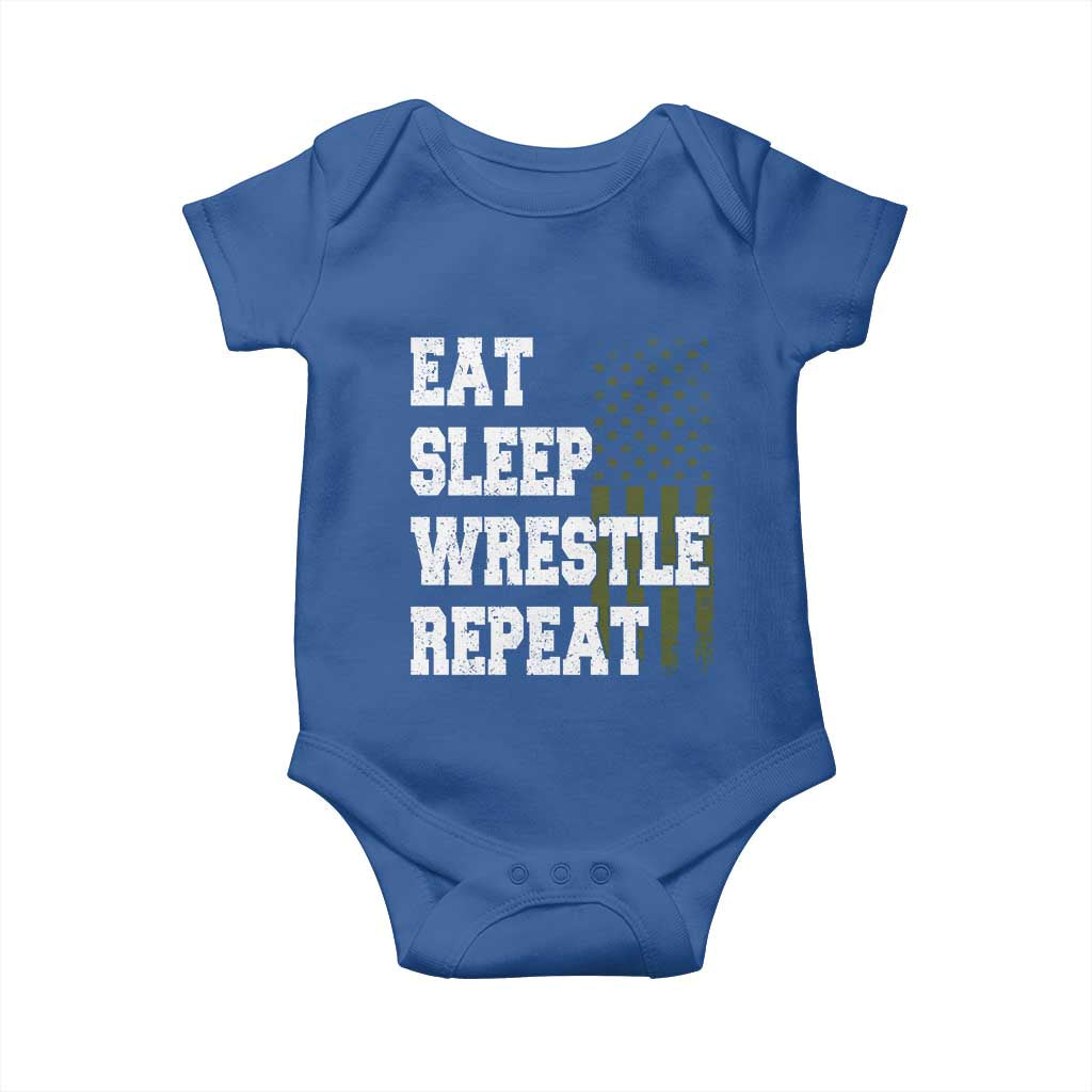 Eat Sleep Wrestle Repeat Baby Onesie Funny Wrestling Gym American Flag - Wonder Print Shop