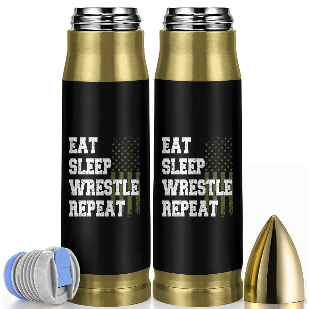 Eat Sleep Wrestle Repeat Bullet Tumbler Funny Wrestling Gym American Flag - Wonder Print Shop