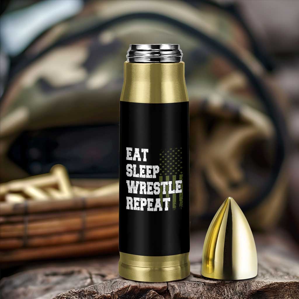 Eat Sleep Wrestle Repeat Bullet Tumbler Funny Wrestling Gym American Flag - Wonder Print Shop