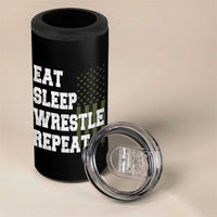 Eat Sleep Wrestle Repeat 4 in 1 Can Cooler Tumbler Funny Wrestling Gym American Flag - Wonder Print Shop