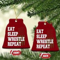 Eat Sleep Wrestle Repeat Ceramic Ornament Funny Wrestling Gym American Flag - Wonder Print Shop