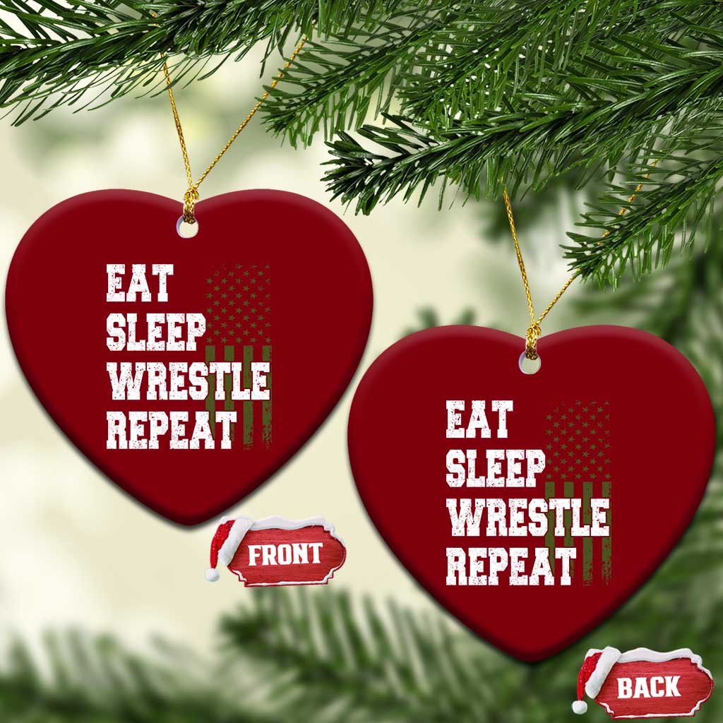 Eat Sleep Wrestle Repeat Ceramic Ornament Funny Wrestling Gym American Flag - Wonder Print Shop