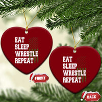 Eat Sleep Wrestle Repeat Ceramic Ornament Funny Wrestling Gym American Flag - Wonder Print Shop