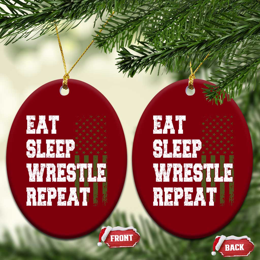 Eat Sleep Wrestle Repeat Ceramic Ornament Funny Wrestling Gym American Flag - Wonder Print Shop