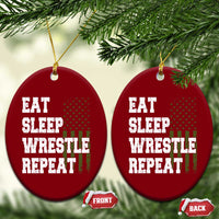 Eat Sleep Wrestle Repeat Ceramic Ornament Funny Wrestling Gym American Flag - Wonder Print Shop