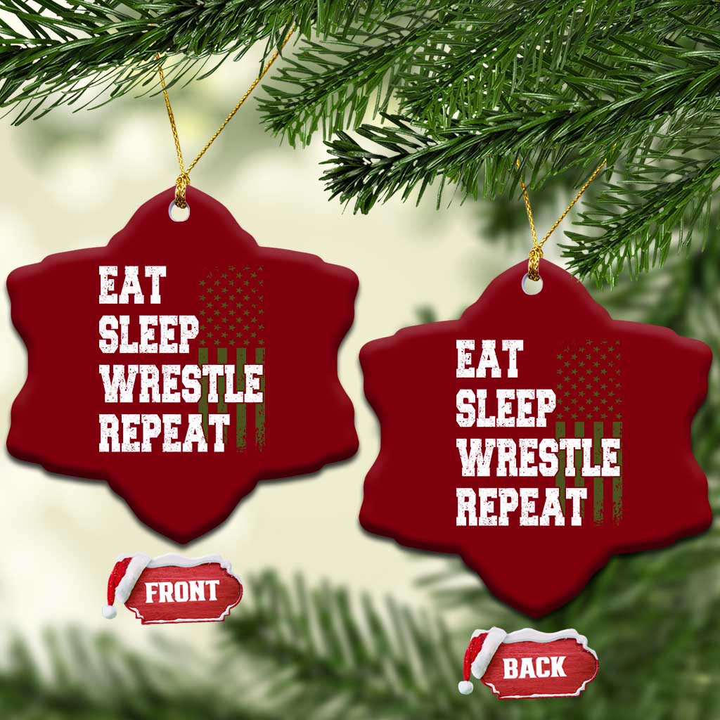 Eat Sleep Wrestle Repeat Ceramic Ornament Funny Wrestling Gym American Flag - Wonder Print Shop