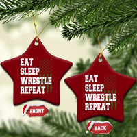 Eat Sleep Wrestle Repeat Ceramic Ornament Funny Wrestling Gym American Flag - Wonder Print Shop